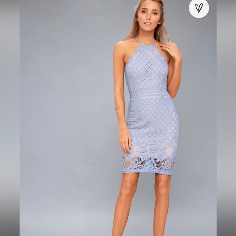 Lulu's Powder Blue Lace Midi Dress